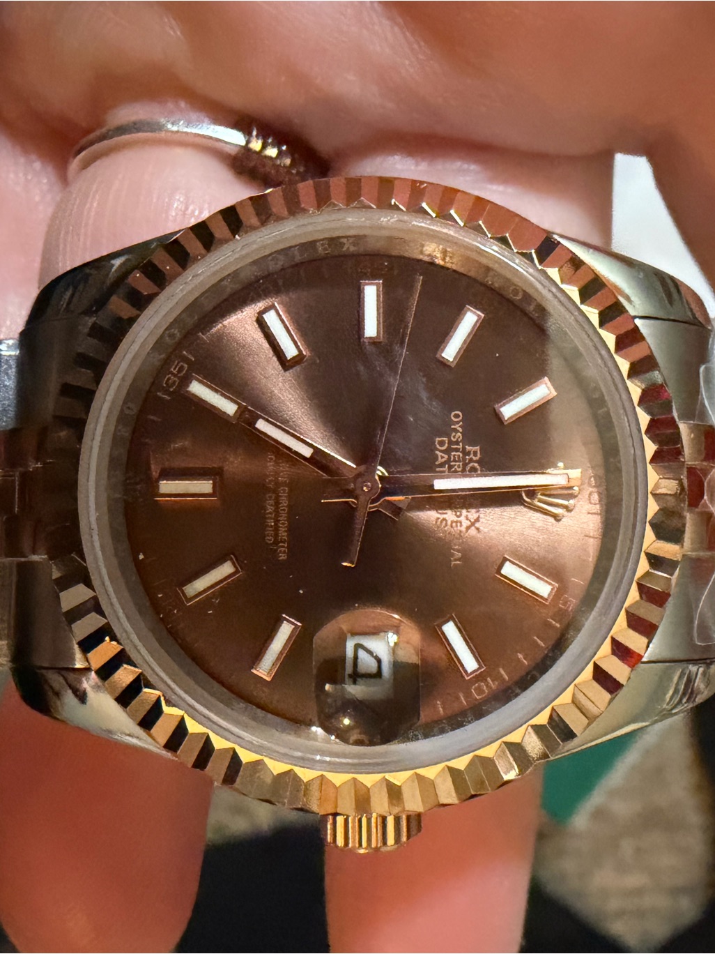 Rolex TwoTone Gold And Brown Dial Date Watch 36mm With Box